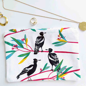 MAGPIES 100% Cotton Zip Pouch / Coin, Pencil Case, Makeup