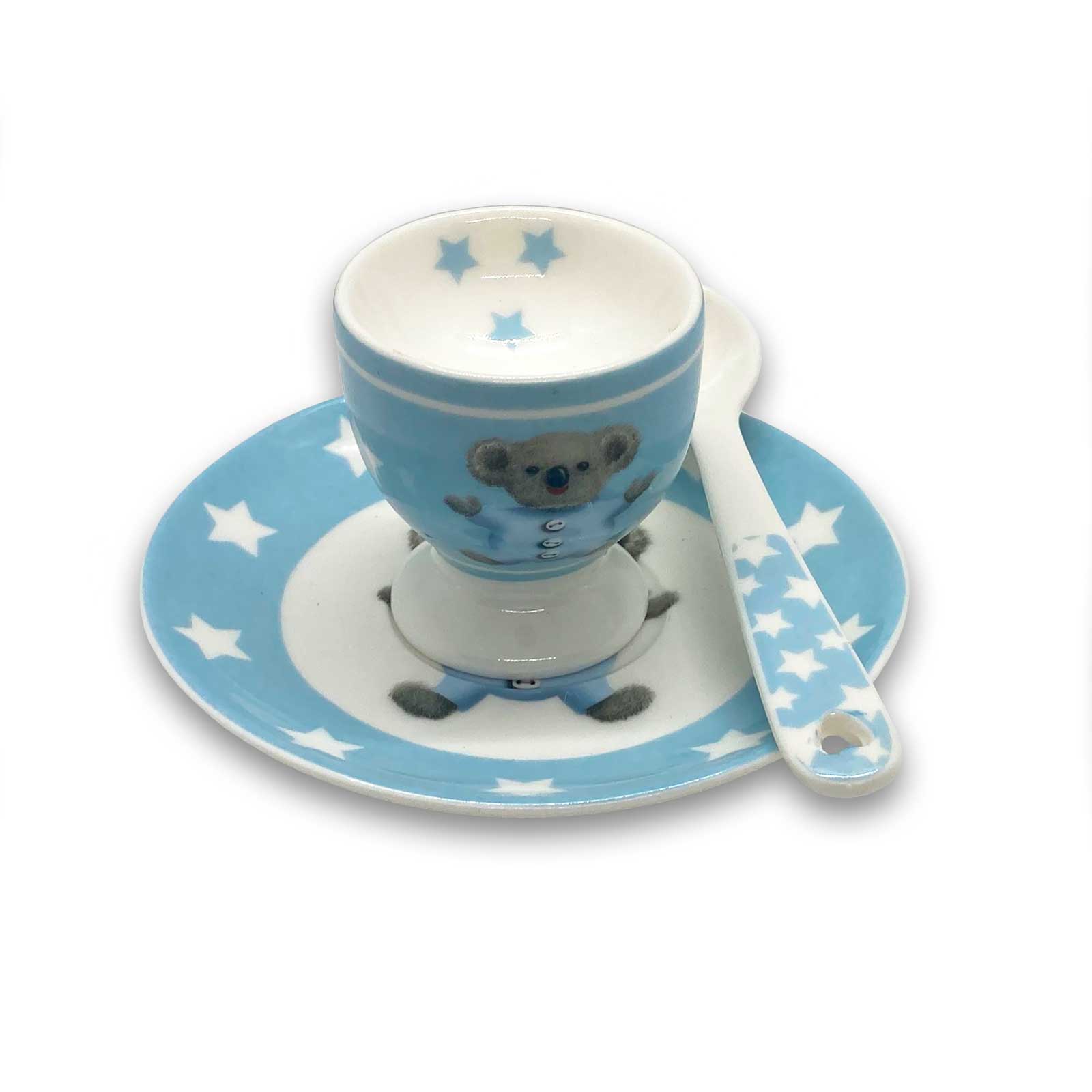 Marja Leena Blue Koala Porcelain Egg Cup and Spoon Set
