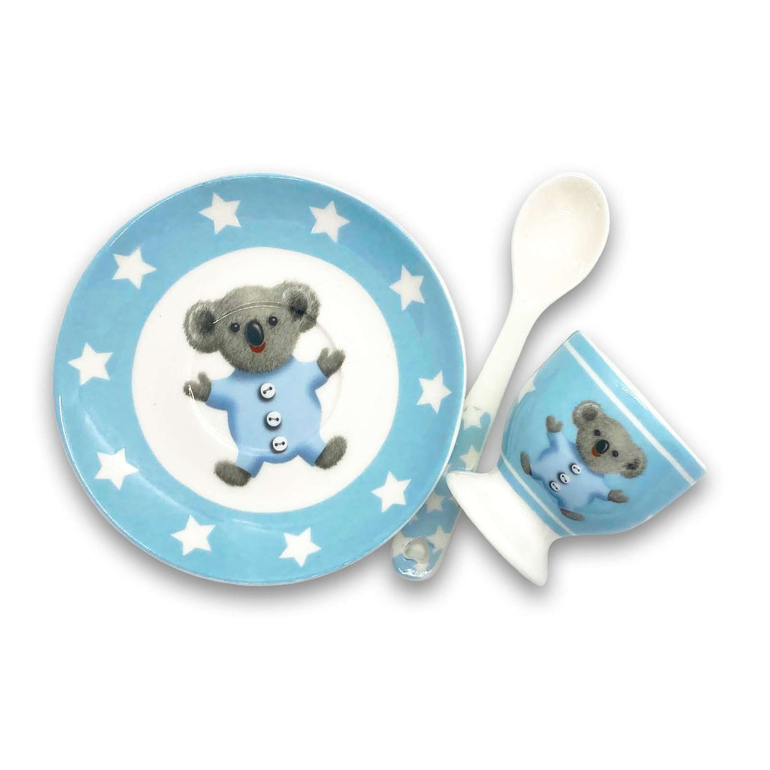 Marja Leena Blue Koala Porcelain Egg Cup and Spoon Set