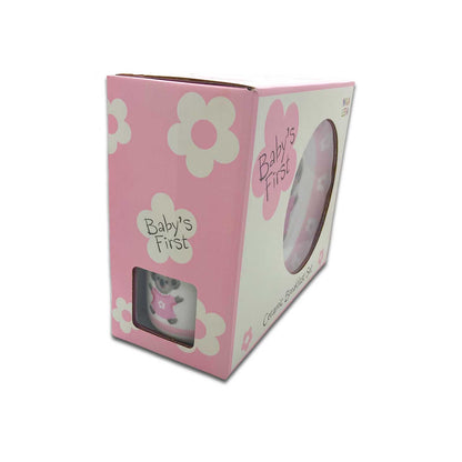 Pink packaging box with floral designs and &