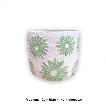 Mint Green Daisy Cement Planters - 3 sizes available