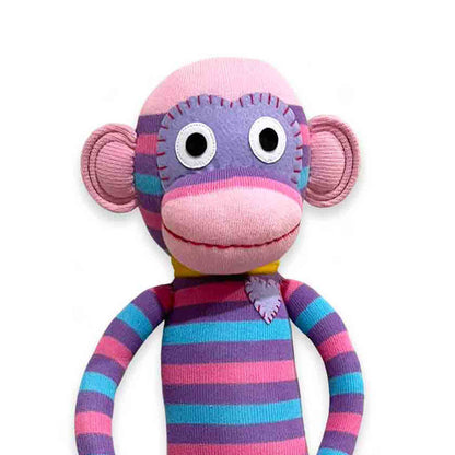 Molly 70cm pink, purple and blue xxl striped sock monkey