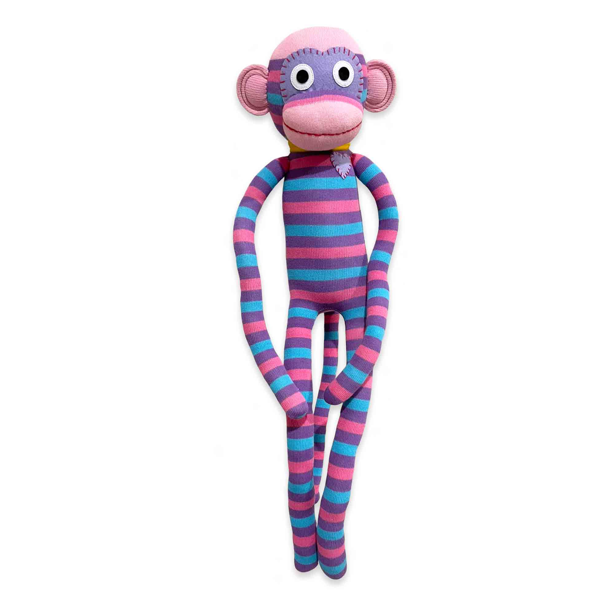Molly 70cm pink, purple and blue striped sock monkey

