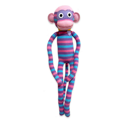 Molly 70cm pink, purple and blue striped sock monkey
