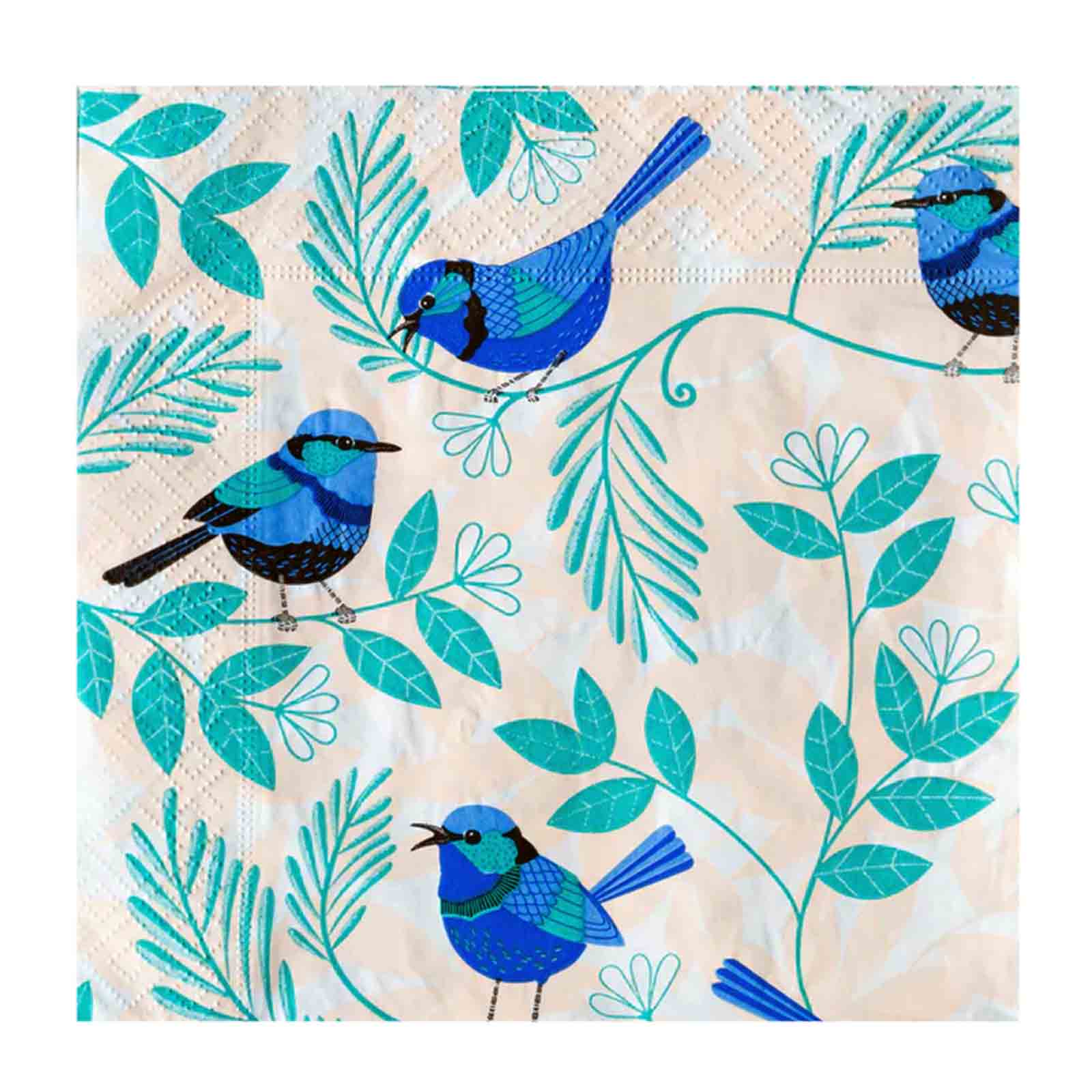 Paper Napkin Blue Wren 3 Ply Serviettes Pack of 20