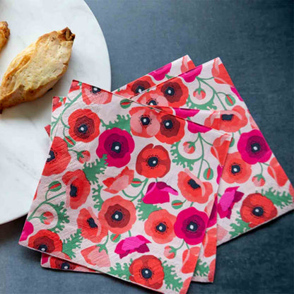 Paper Napkins Poppies 3 Ply Serviettes Pack of 20