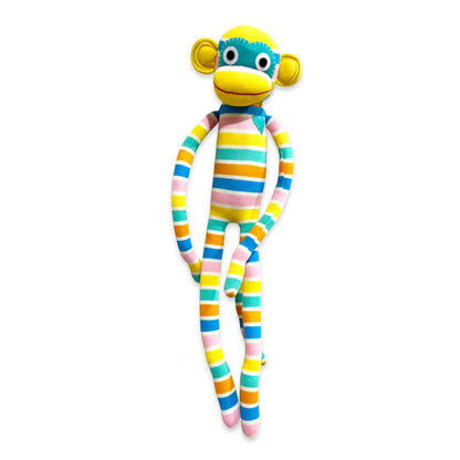 Pepper HickUps Sock Monkey plush toy in colourful stripes
