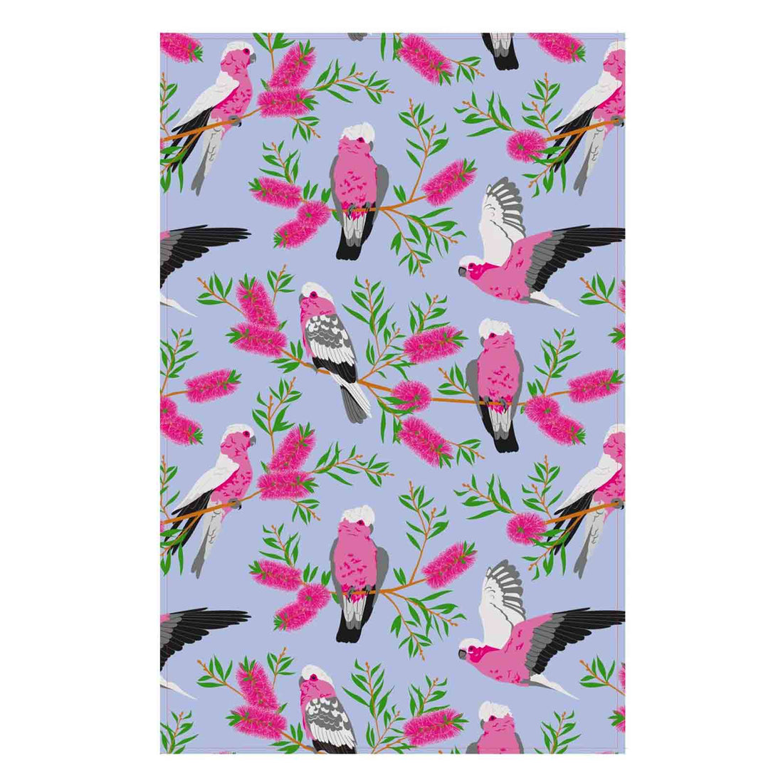 Pink Galahs 100% Cotton Tea Towel - Blue