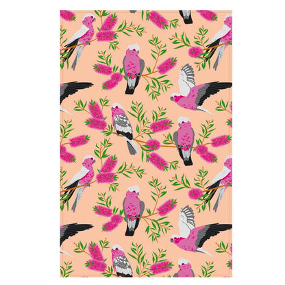 Pink Galahs 100% Cotton Tea Towel - Orange/Peach