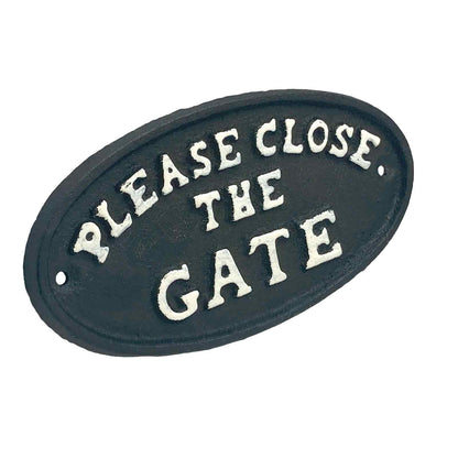 Please Close The Gate Black and White Cast Iron Sign