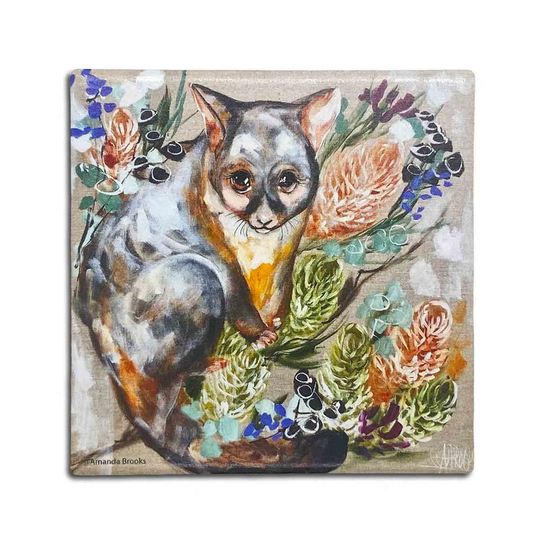 Amanda Brooks Forget Me Not Possum Individual Dolomite Stone Coaster