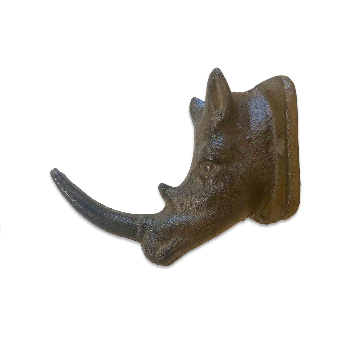 Cast Iron Rhino Head Wall Hook on White Background