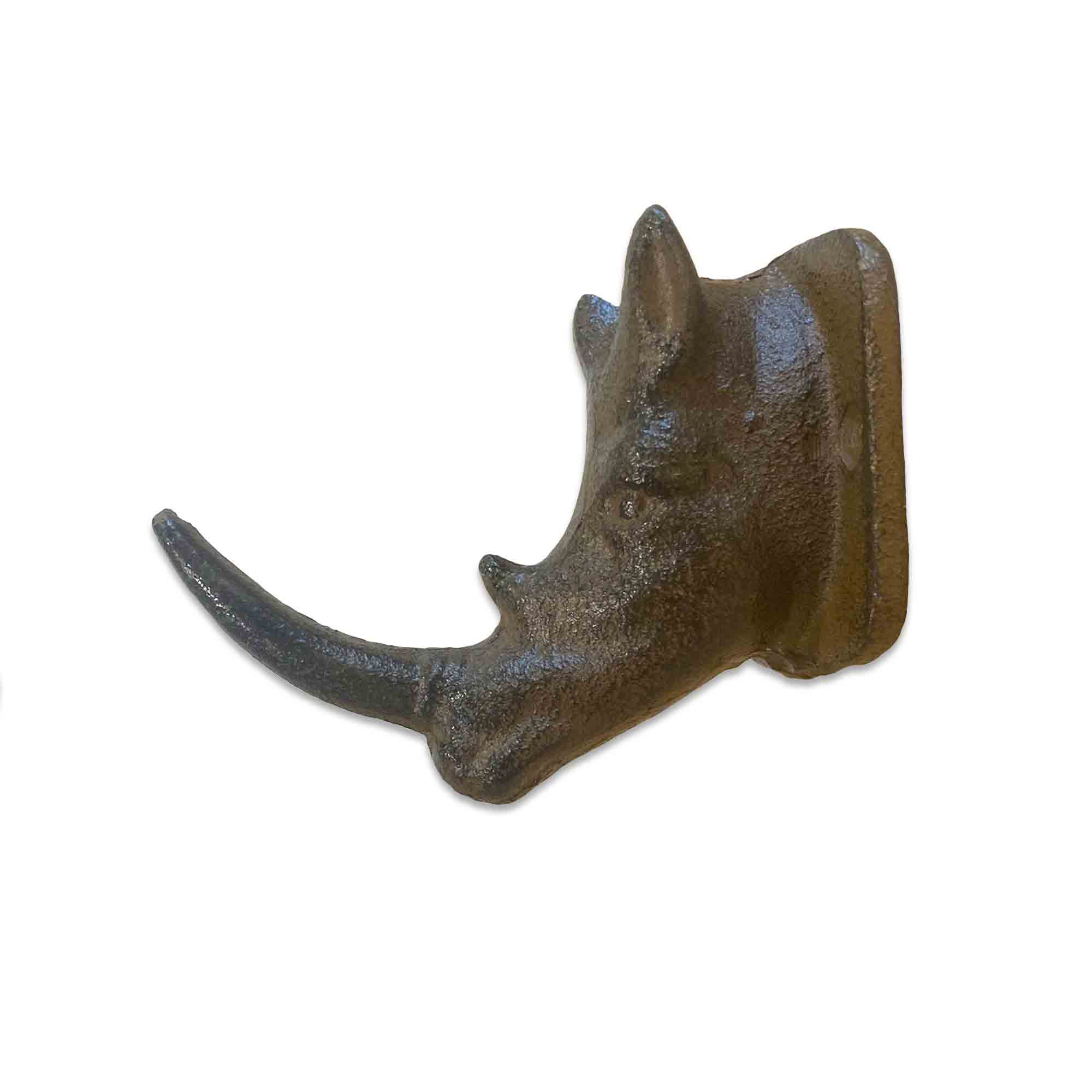 Cast Iron Rhino Head Wall Hook on White Background