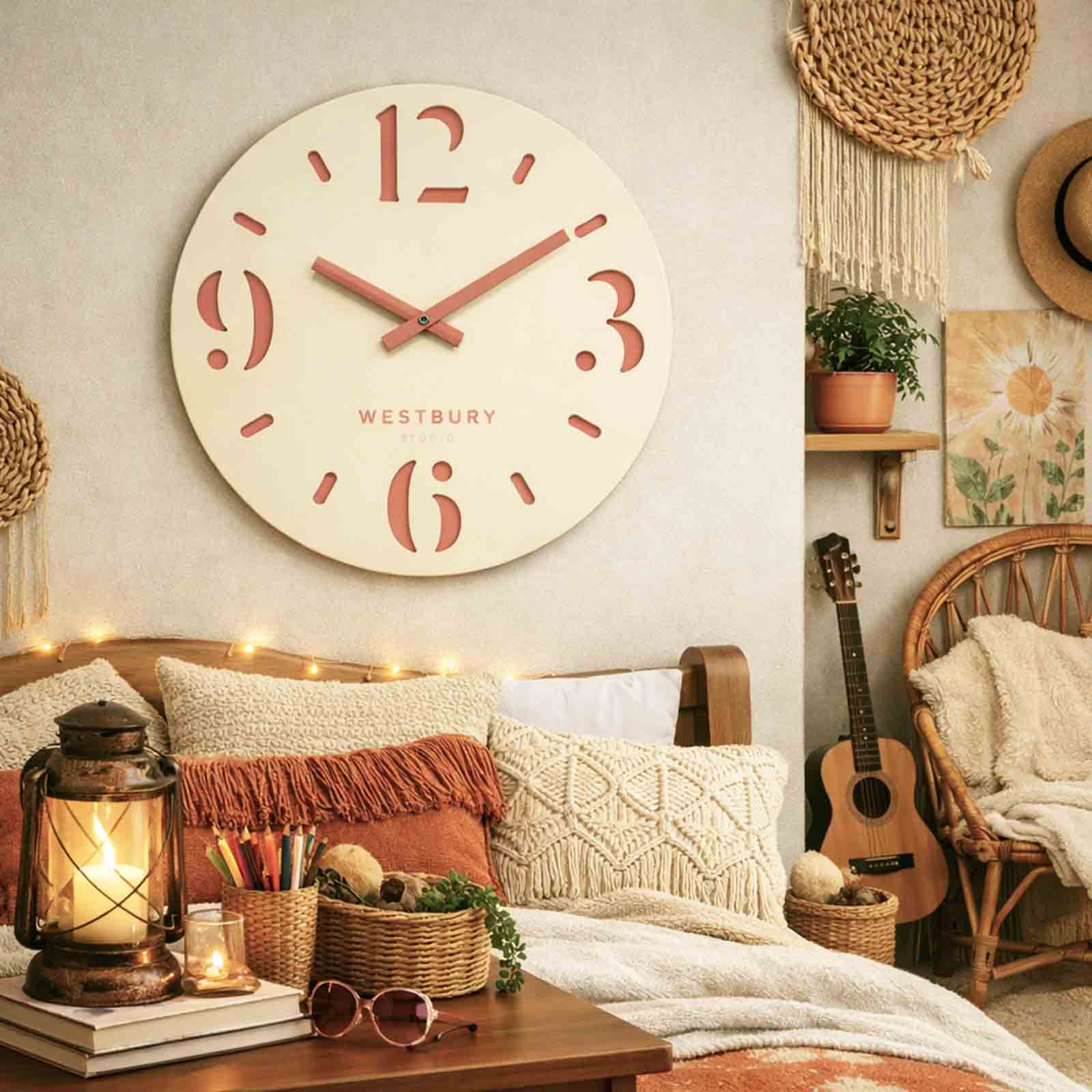 Westbury Studio Sandstone clock in Bohemian bedroom