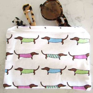 SAUSAGE DOGS 100% Cotton Zip Pouch / Coin, Pencil Case, Makeup