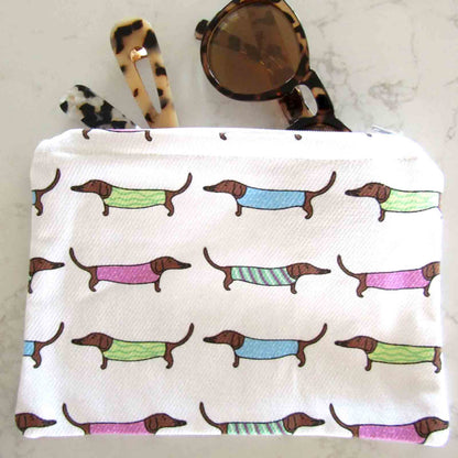 Sausage Dogs 100% Cotton Zip Pouch Coin Purse Pencil Case Makeup Bag