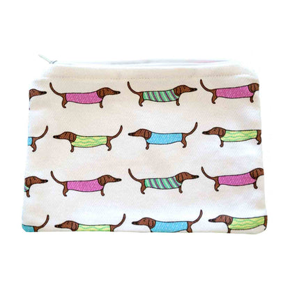 Sausage Dogs 100% Cotton Zip Pouch Coin Purse Pencil Case Makeup Bag