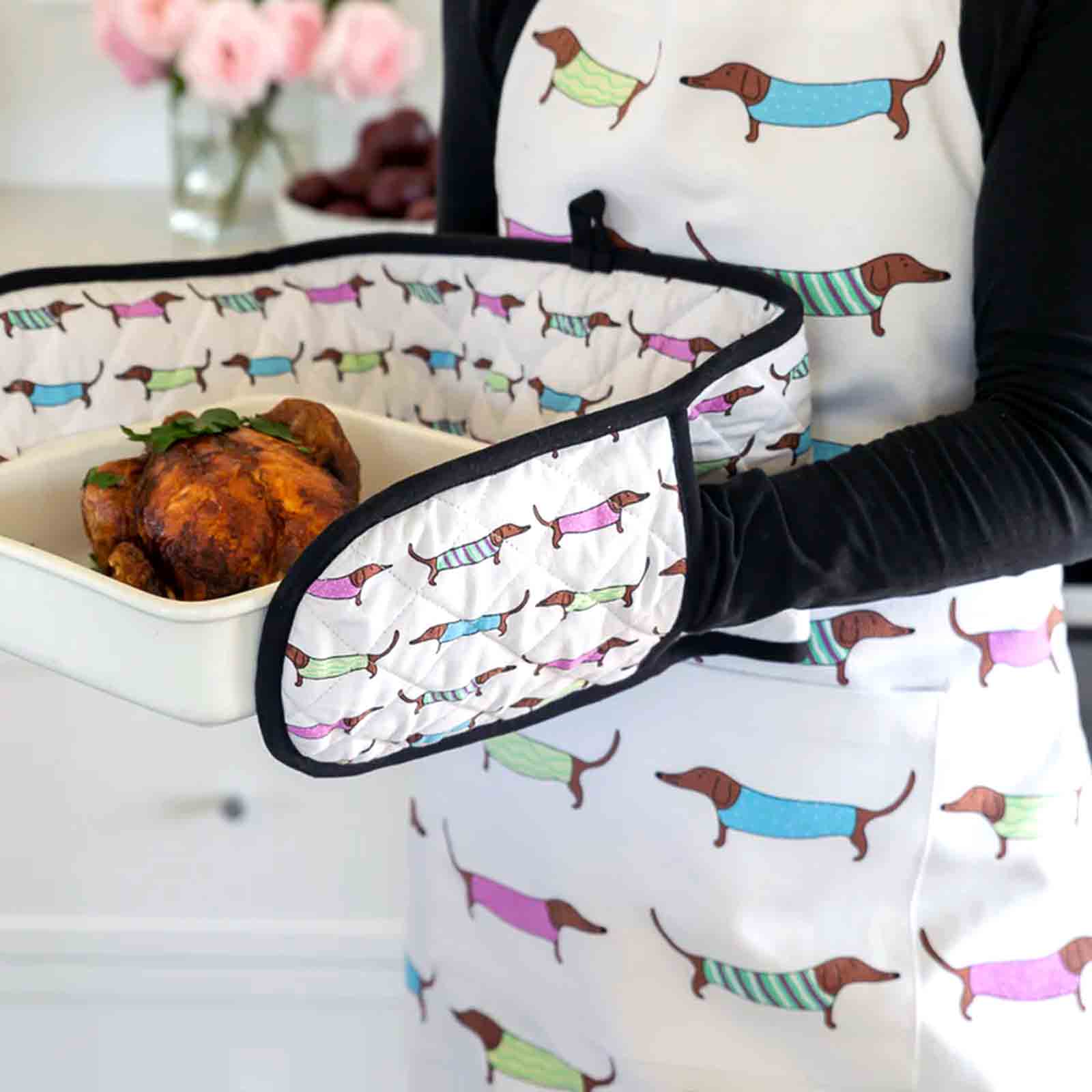 Sausage Dogs 100% Cotton Double Oven Glove with Apron