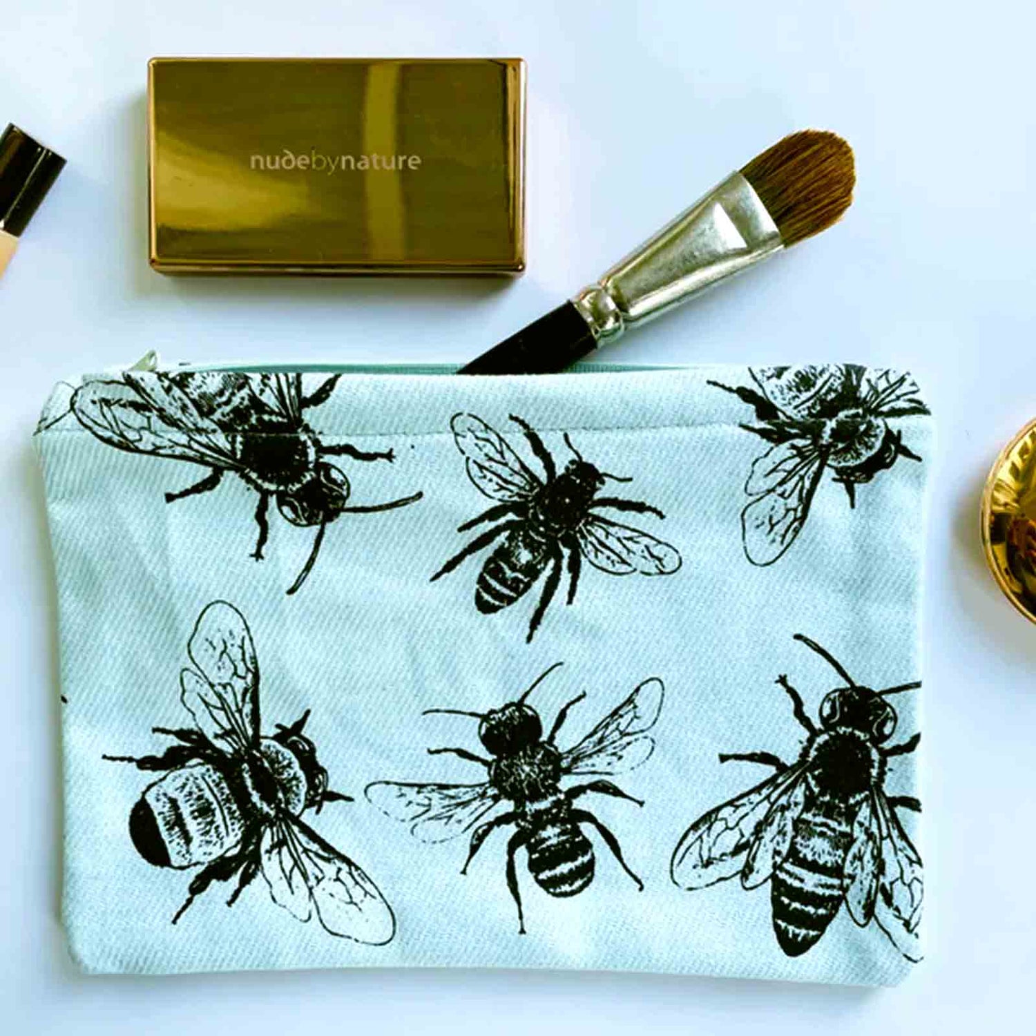 Sketch Bees 100% Cotton Zip Pouch Coin Purse Makeup Bag Pencil Case