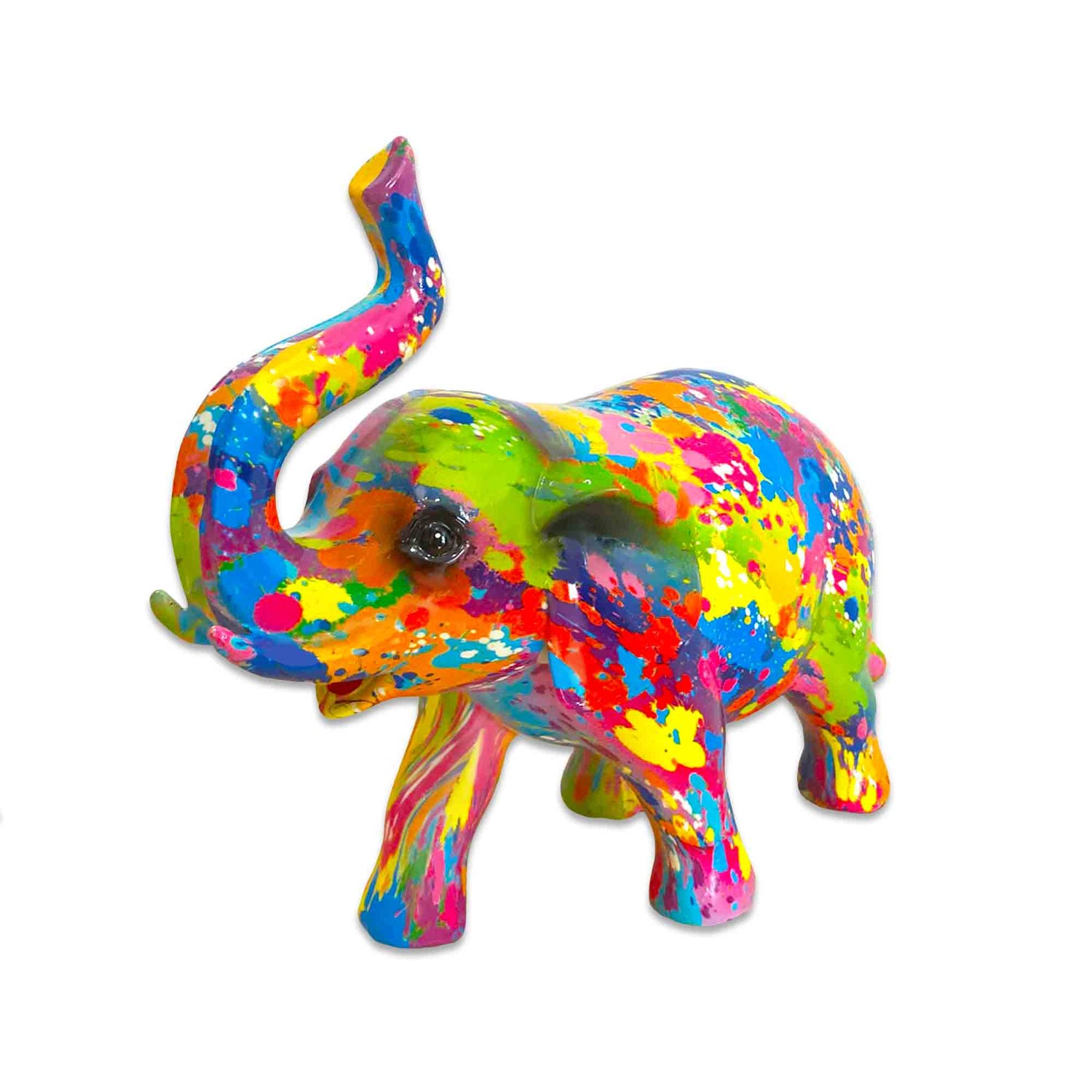 Colorful elephant figurine on a white background