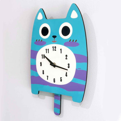 Striped Cat Pendulum Wall Clock