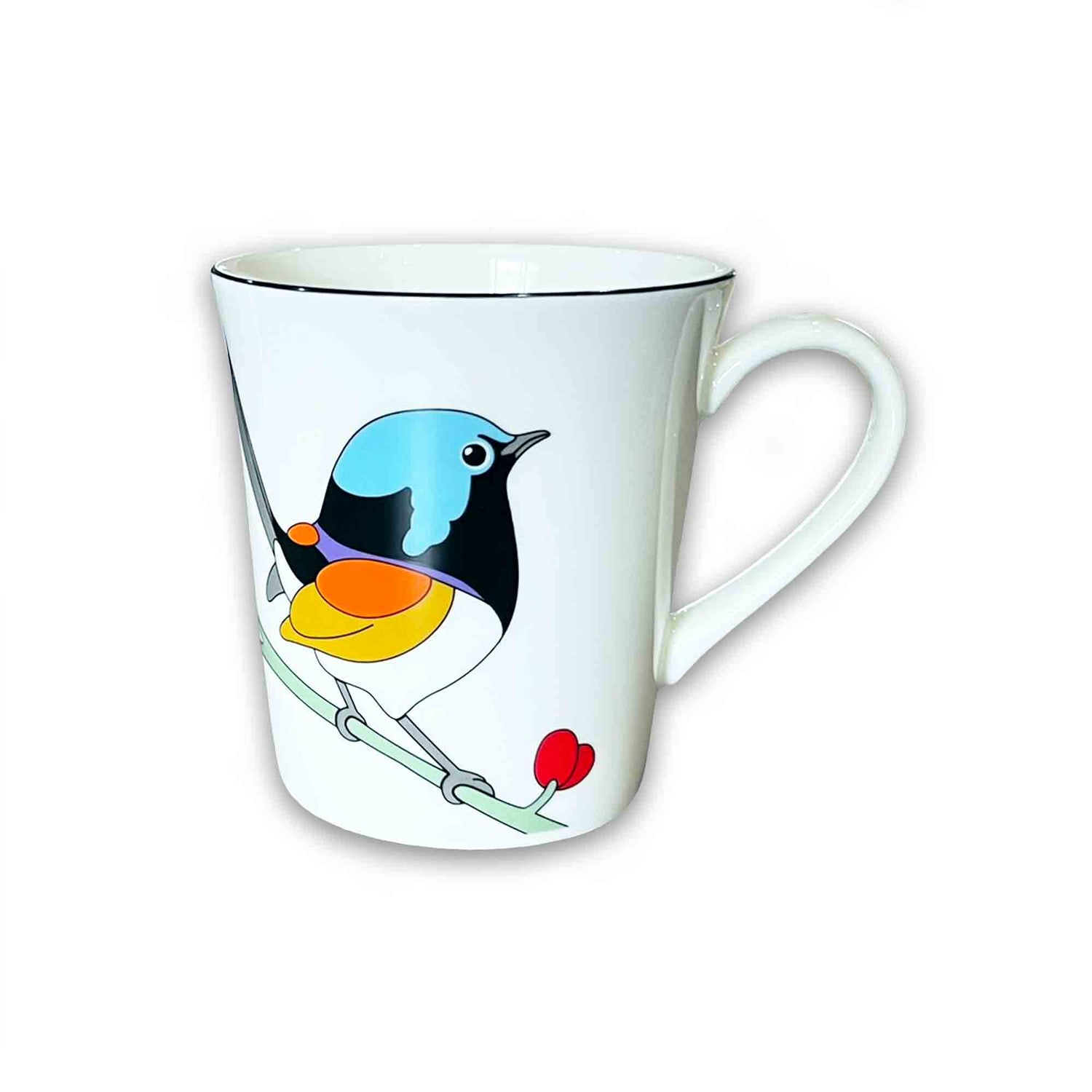 Mug with bird design on a white background featuring the contemporary work of Australian artist Jeremy Boot