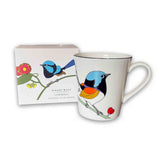 Mug with bird design and matching box on a white background featuring the contemporary work of Australian artist Jeremy Boot