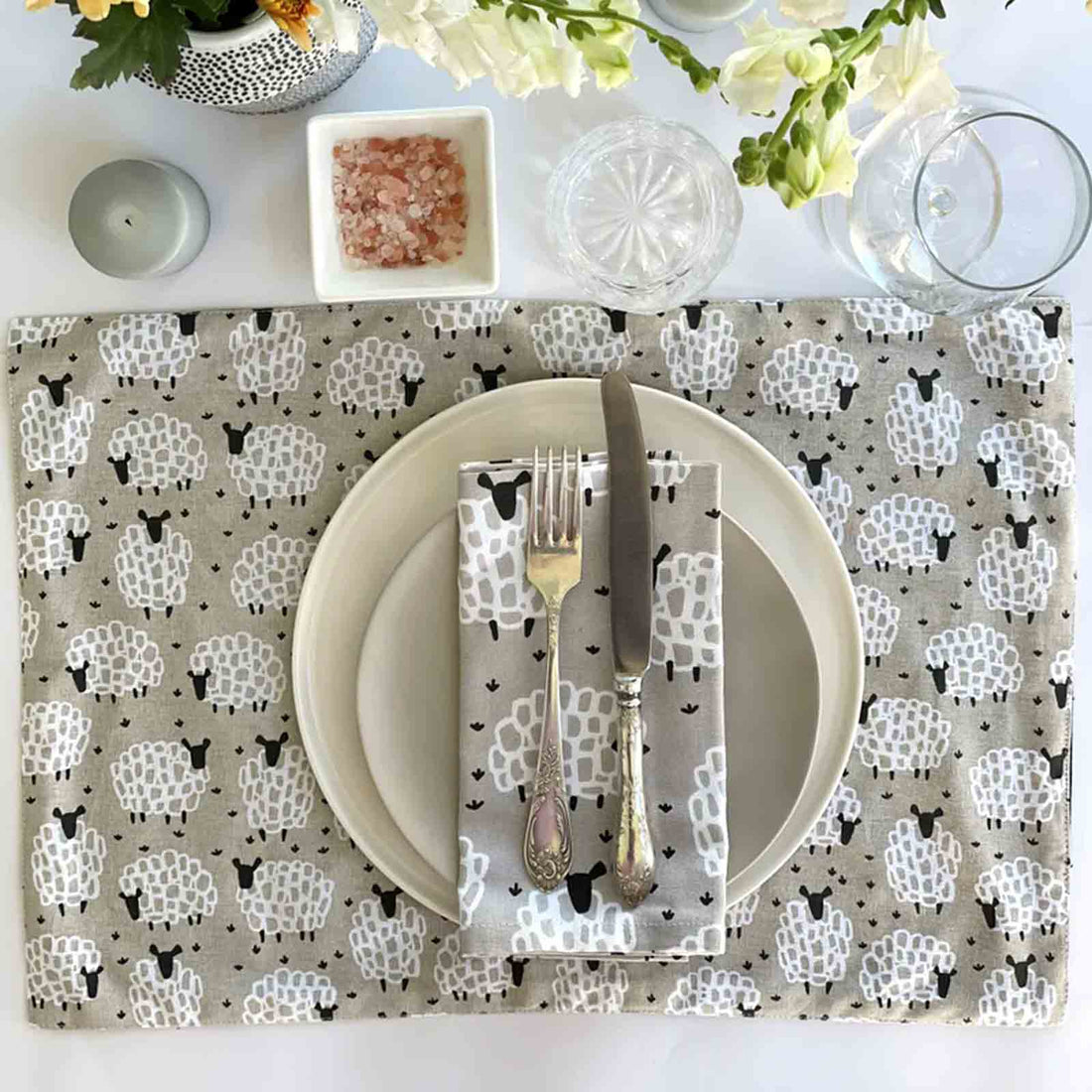 Grey Sheep 100% Cotton Fabric Placemat - Set of 4