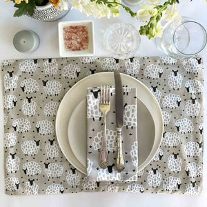 100% COTTON PLACEMATS - GREY SHEEP Set of 4