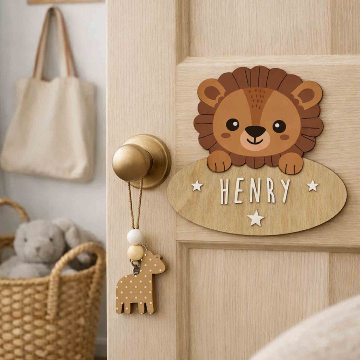 Customisable wooden lion door sign