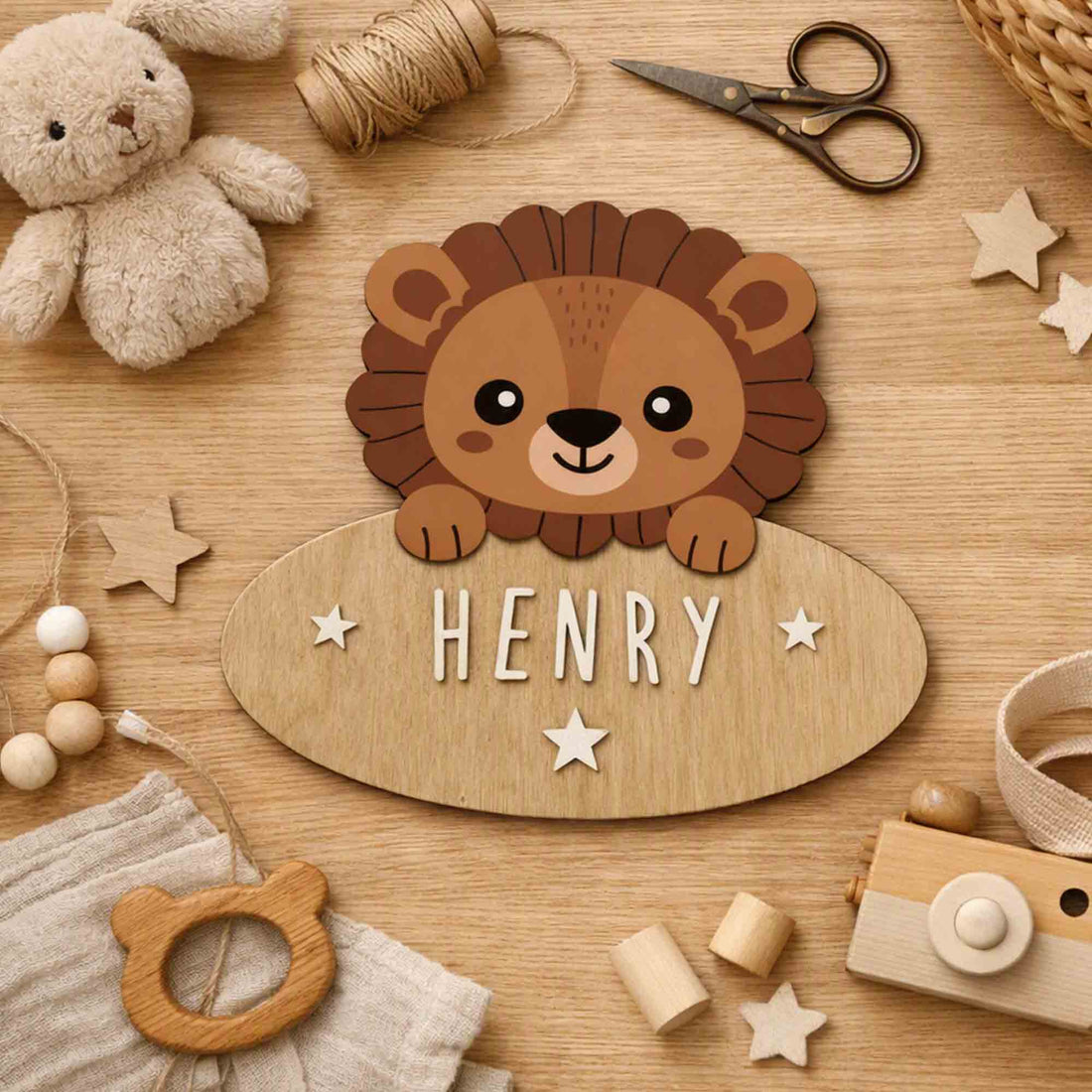 Customisable wooden lion door sign