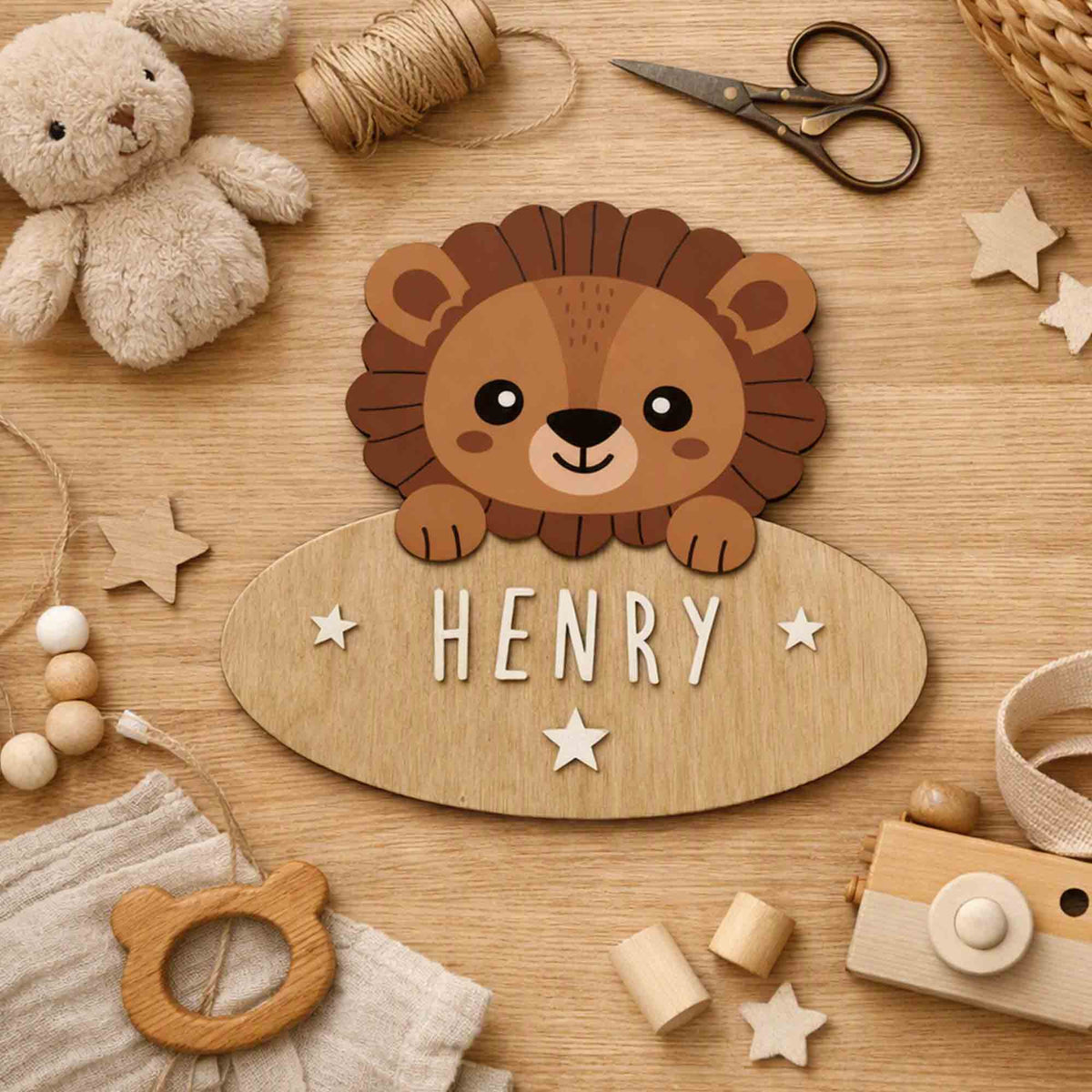 Customisable wooden lion door sign