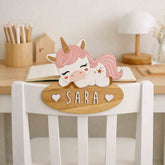 Handmade customisable sleeping unicorn wooden name sign