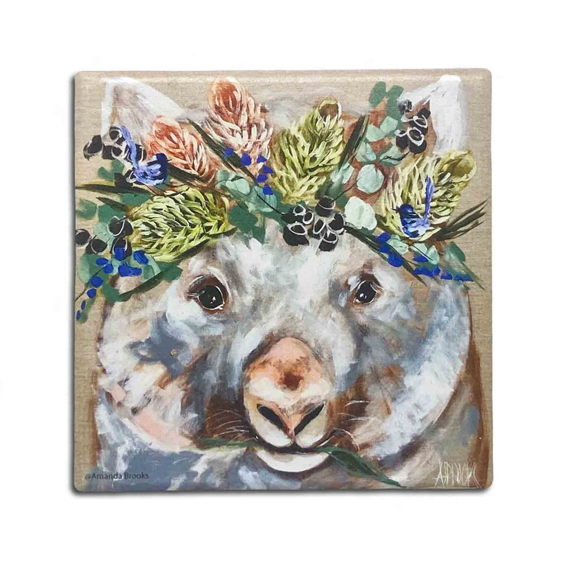 Amanda Brooks Forget Me Not Wombat Individual Dolomite Stone Coaster