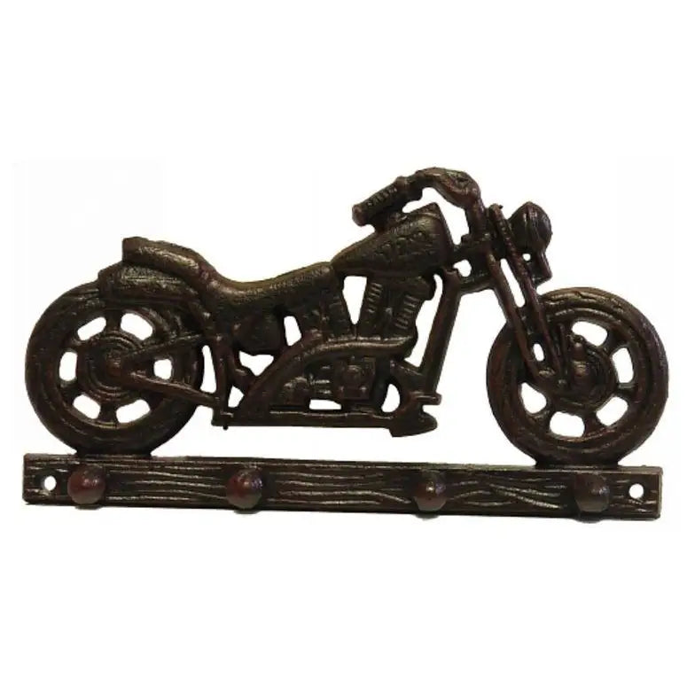 4 Hook Cast Iron Antique Brown Motorcycle Key Hook - Key