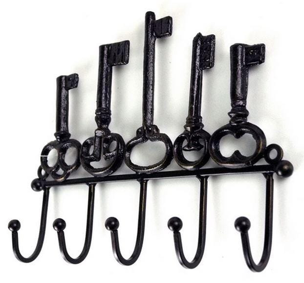 5 Hook Cast Iron Rustic &quot;Antique Keys&quot; Key Hook.