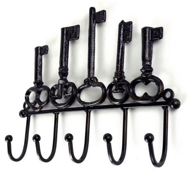 5 Hook Cast Iron Rustic "Antique Keys" Key Hook.