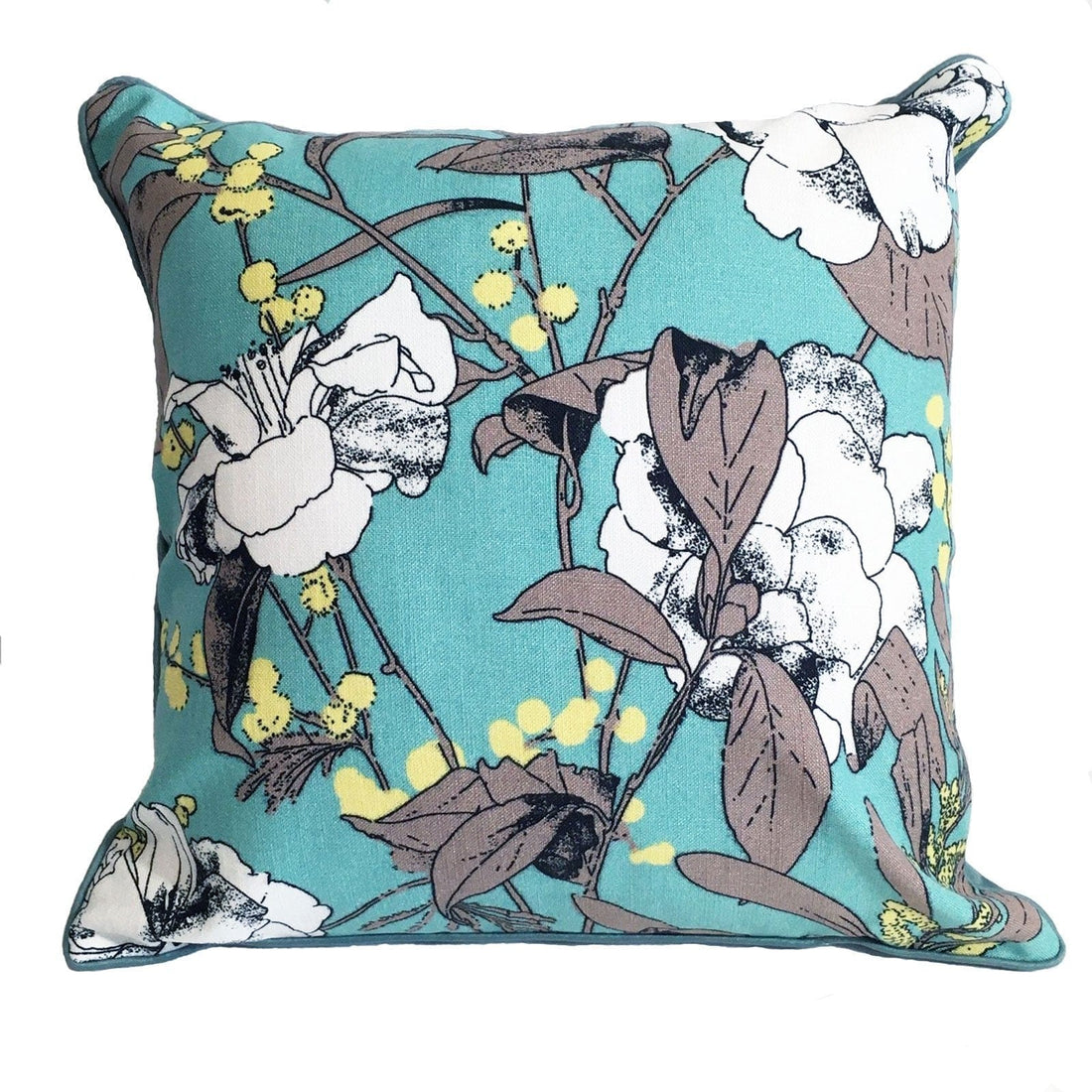 Aqua Floral Cushion - 45cm.