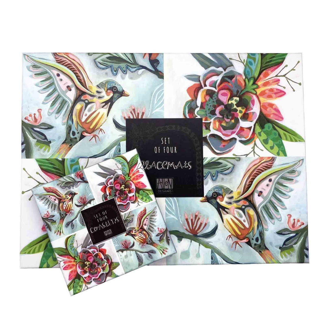 Bird Flower Coasters &amp; Placemats Set of 4 Allen Designs