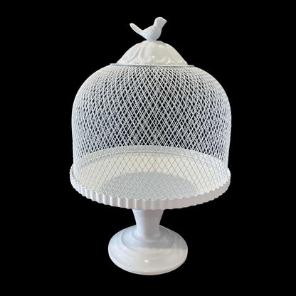 Bird Topped Metal Cake Stand with Mesh Cover