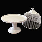 White Metal Cake Stand with Mesh Cover