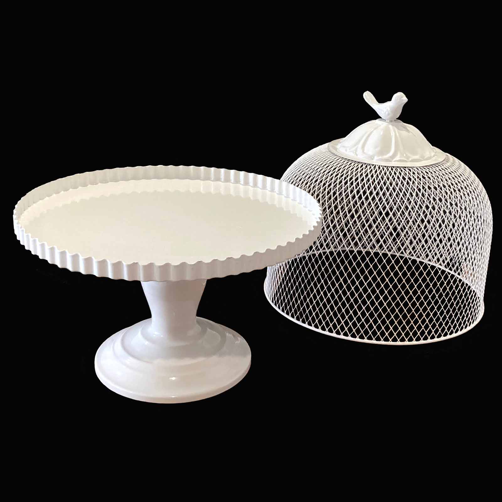 White Metal Cake Stand with Mesh Cover