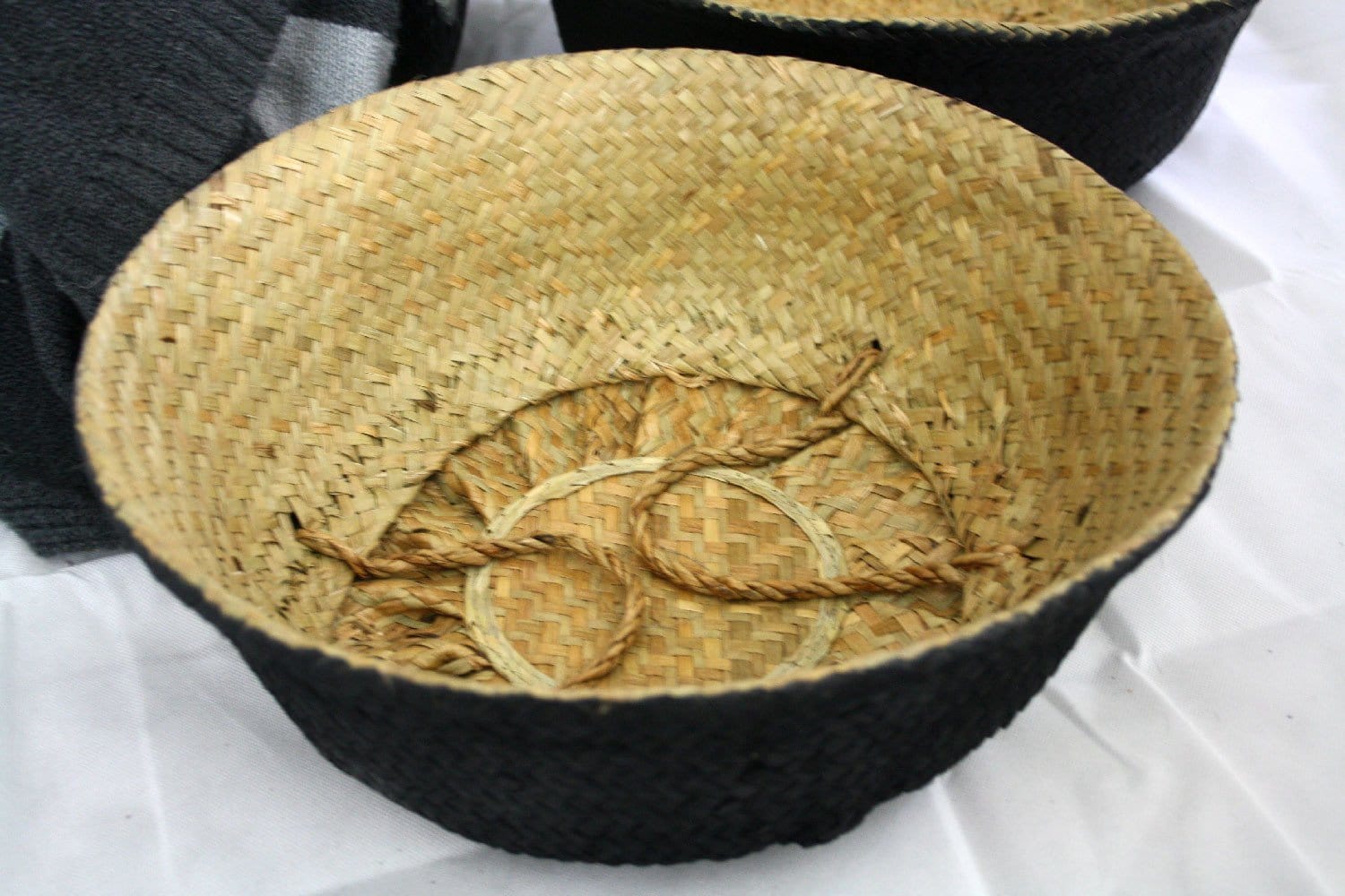 Medium Foldable Seagrass Belly Basket - Black.