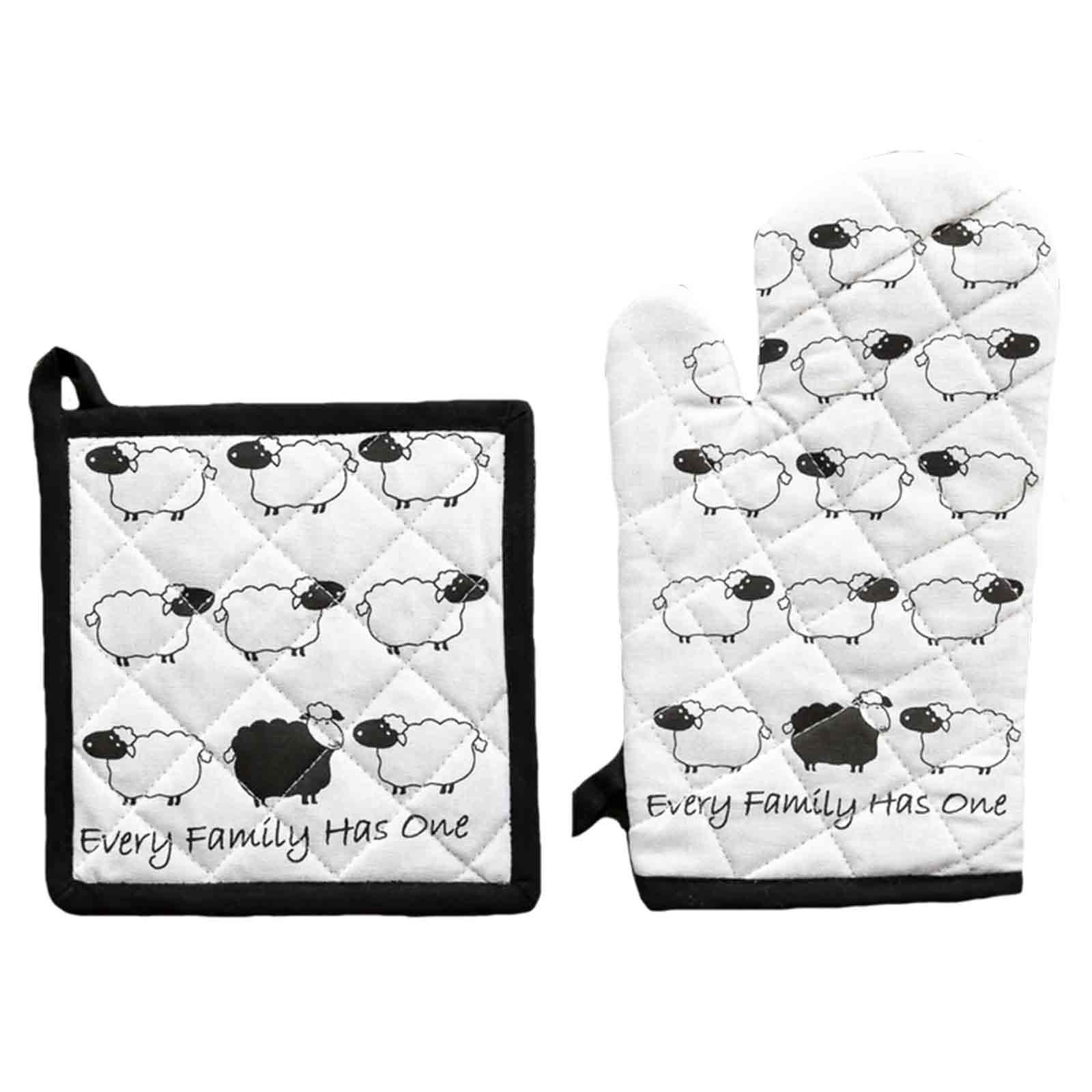 Black Sheep 100% Cotton Pot Holder and Oven Mitt Glove