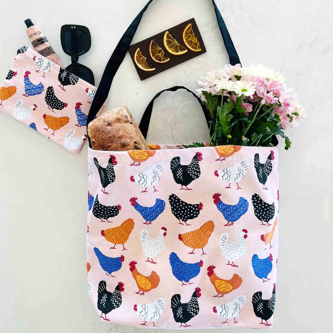 Bright Hens 100% Cotton Shopper Tote Bag