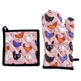 Bright Hens 100% Cotton Pot Holder and Oven Mitt Set