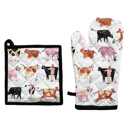 DAIRY COWS Oven Mitt &amp; Pot Holder Set - Hello Homewares