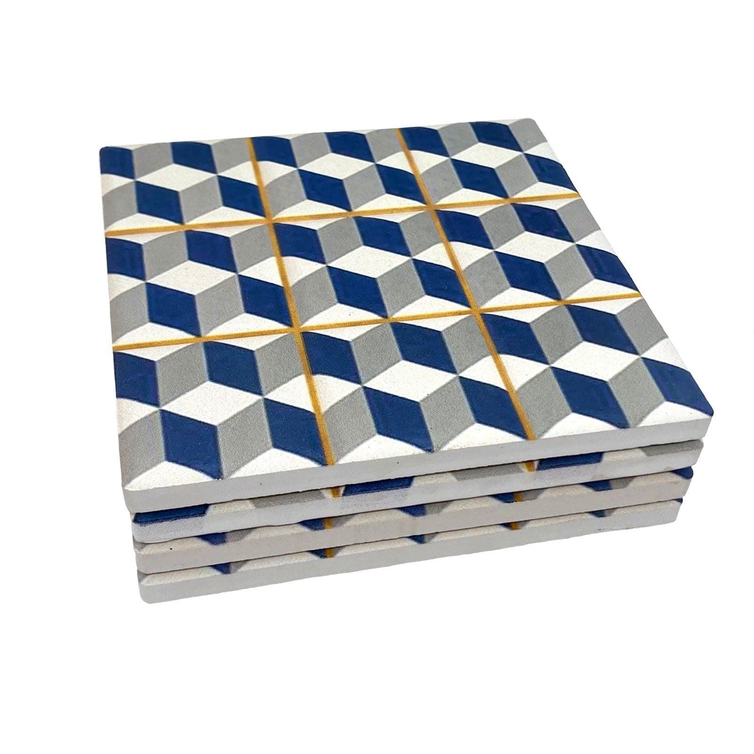 Blue and Grey Moroccan Tile Coasters - Design 10 - Set of 4