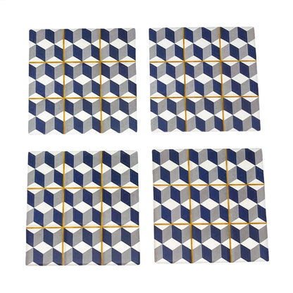 Blue and Grey Moroccan Tile Coasters - Design 10 - Set of 4