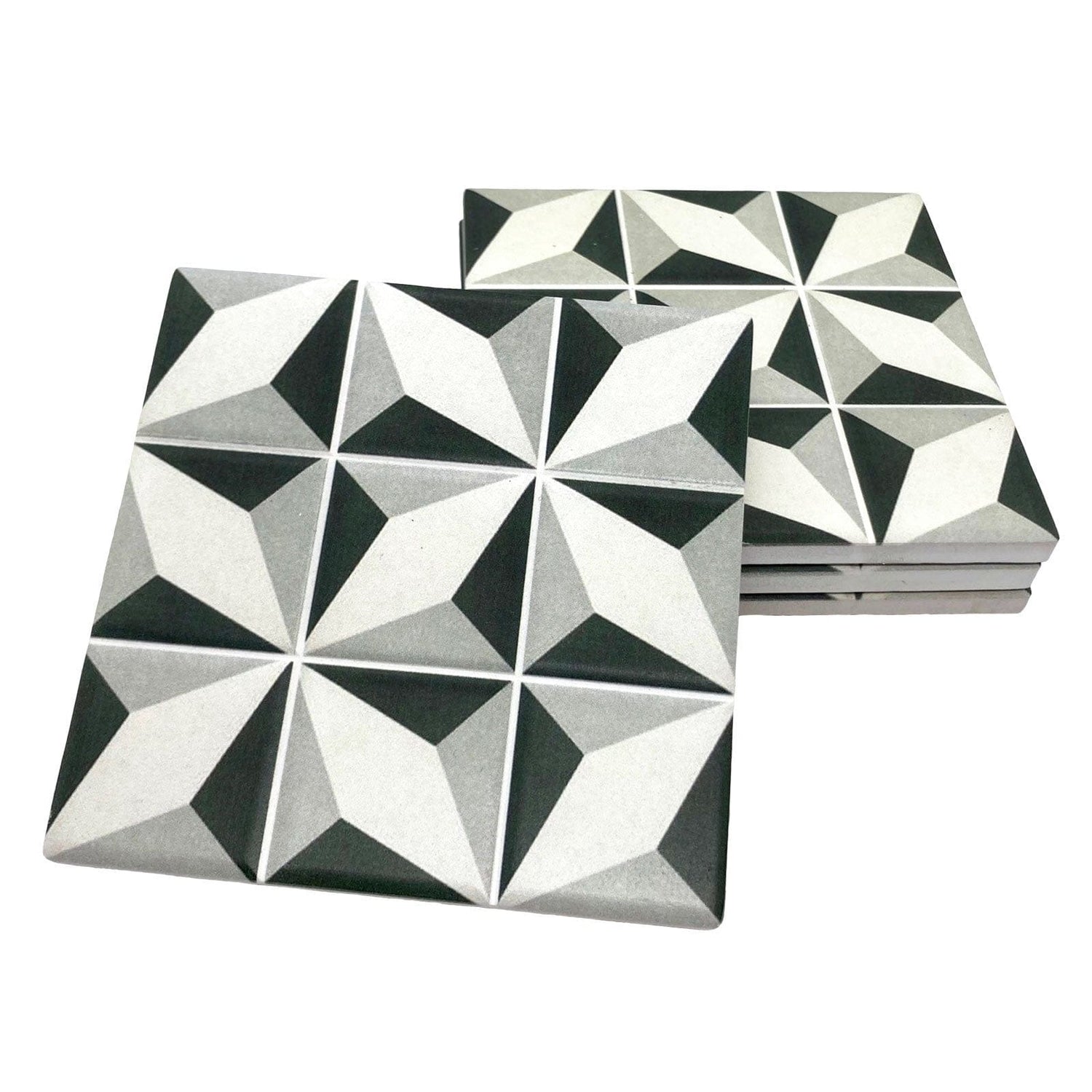 Grey and White Moroccan Tile Coasters - Set of 4